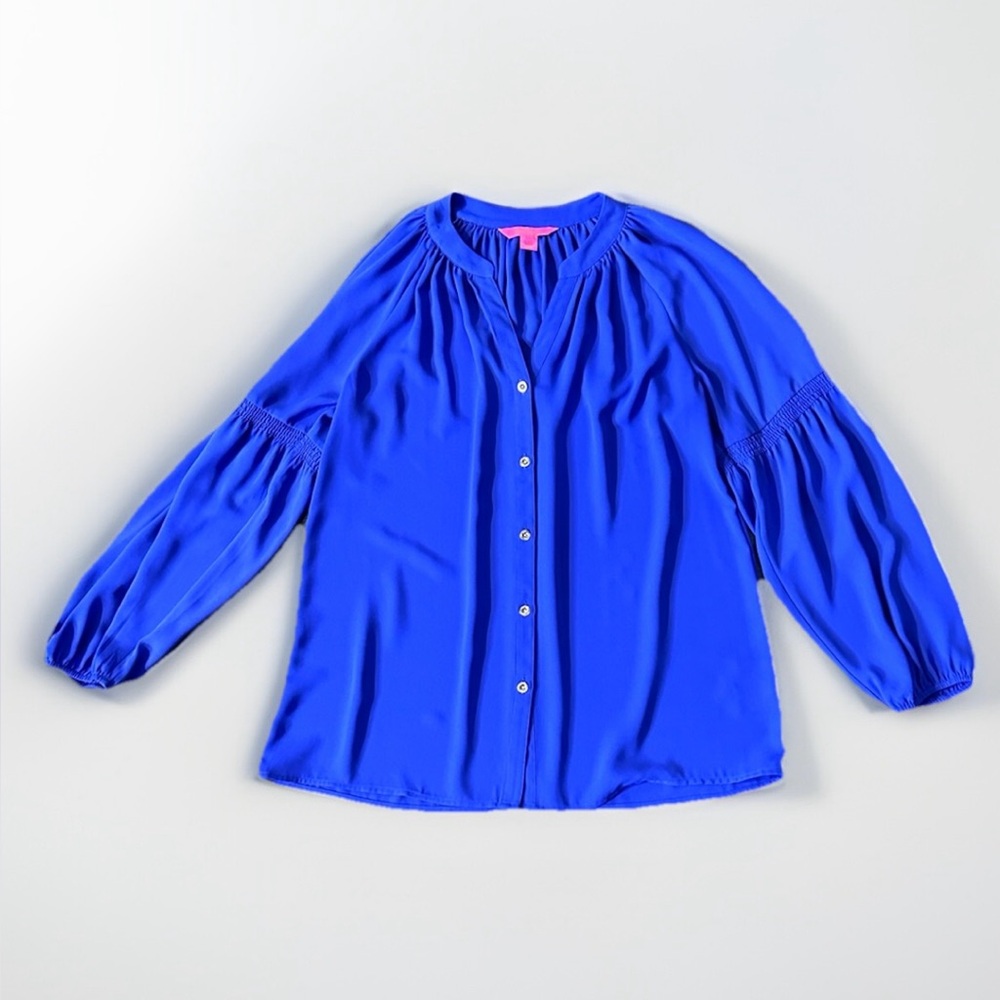 LILLY PULITZER womens sz S royal blue‎ Anela button down long sleeve blouse